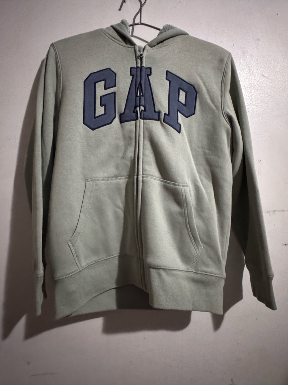 GAP Girls Light Sage Green Full-Zip Hoodie with Navy Logo XL